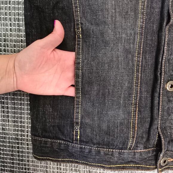 ECKO 1972 Unlimited Denim Jean Jacket Mens Large Black Leather Logo Embroidered - Picture 12 of 15